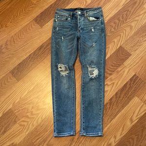 Women's Skinny Jeans - Distressed Blue Denim